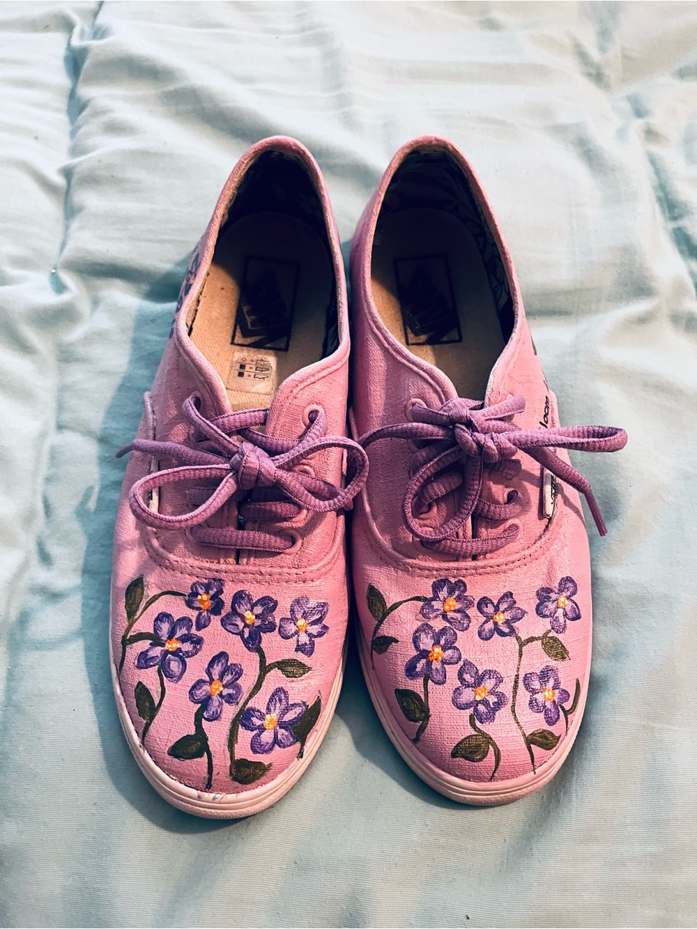 Pink Floral Canvas Vans Sneakers for Women - Hand-Painted Design